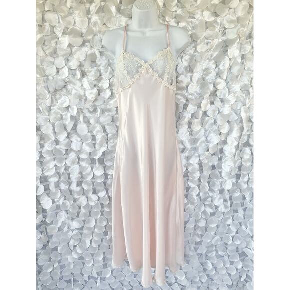 Oleg Cassini Other - Oleg Cassini Small Long Pink Satin Gown Dress Lace Bridal Elegant Wide Sweep